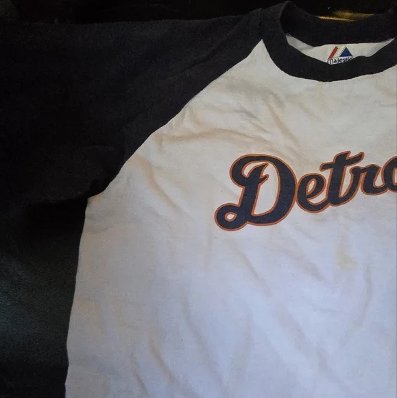 Detroit Baseball Navy Raglan Shirt Kids SzM By Magestic - Picture 5 of 7